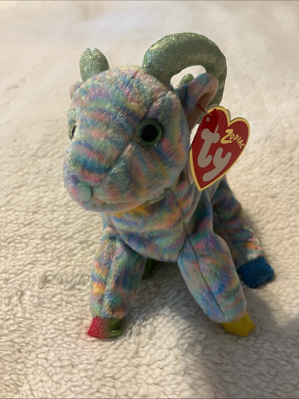 Ty Multicolor Pastel Goat Plush with Sparkle Mint Horns